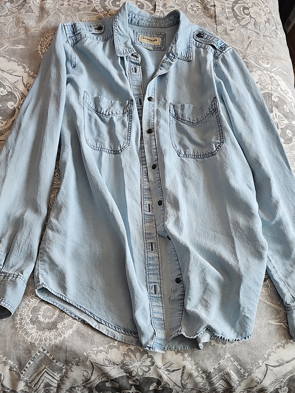 Express Light Blue Denim Button-Down Shirt